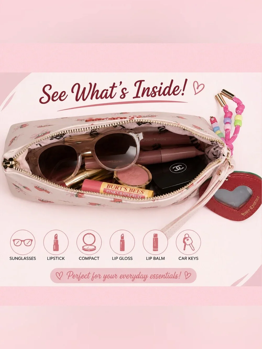 Juicy Couture Sweet Strawberry Triangle Gusset Pouch Wristlet